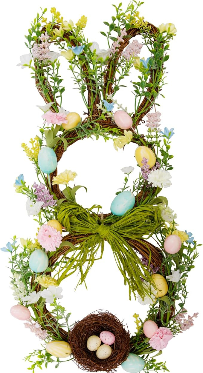 27 Inch Easter Wreath for Front Door Bunny Wreath Cute Easter Door Decorations Gifts Pastel Eggs ... | Amazon (US)