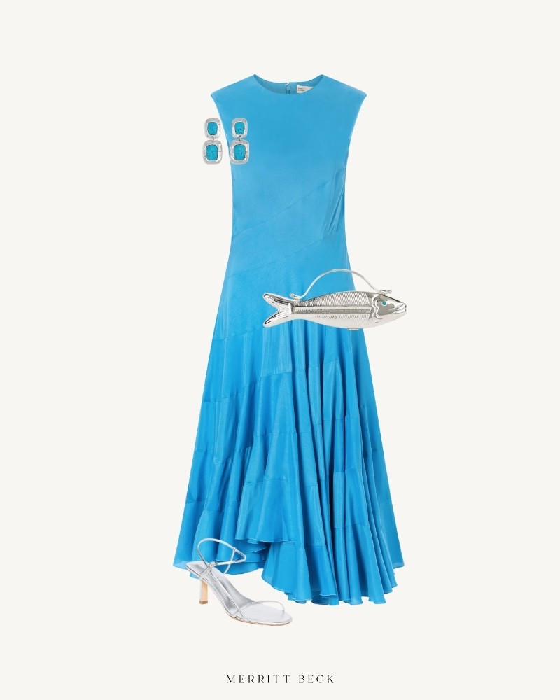 Party ready in this vibrant blue dress and sleek silver accessories 🐠

#LTKootd