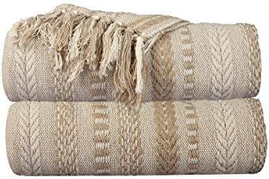 Cotton Sofa Throw Blanket - Brown Modern Boho Living Room Decor Cozy Bed Throws Soft Luxury Blank... | Amazon (US)