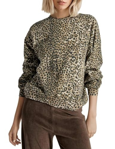 Livtany Women's Leopard Print Loose Fit Sweatshirt Long Sleeve Crew Neck Blouse Casual Distressed Hem Graphic Pullover Tops-Lightbrown-XL | Amazon (US)