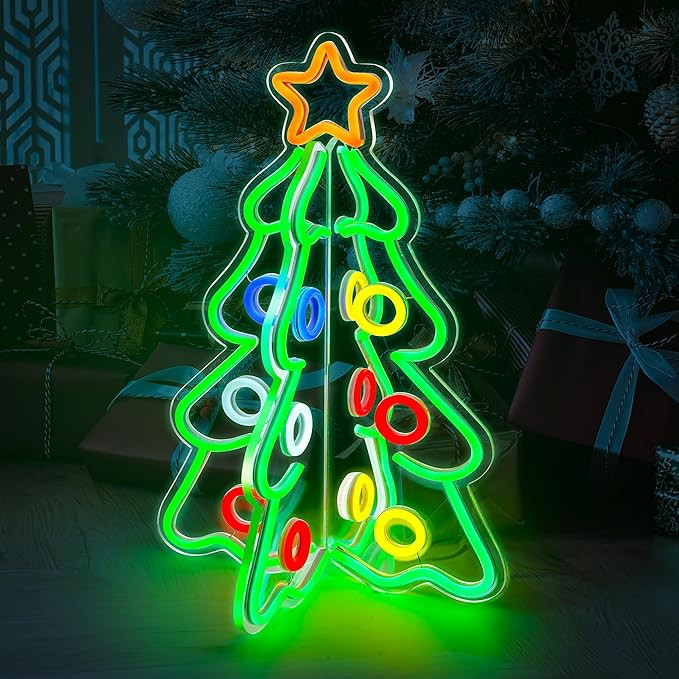 Christmas Neon Sign, 3D Acrylic LED Christmas Tree Light with Adjustable Brightness, Durable Tabl... | Amazon (US)