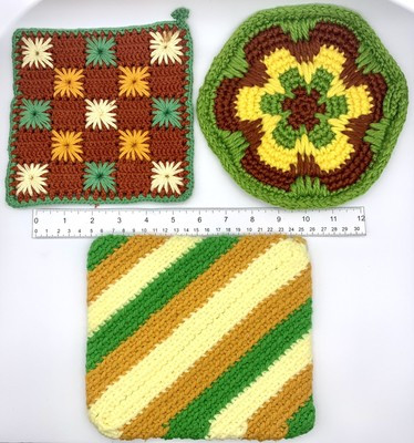 VINTAGE 70’s Handmade Pot Holders Lot of 3 Crochet Yellow Green Brown Potholder | eBay US