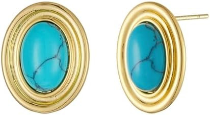 Chunky Gold Color Earrings Fashion Geometric 18K Gold Turquoise Lapis Lazuli Green Red Oval Earri... | Amazon (US)