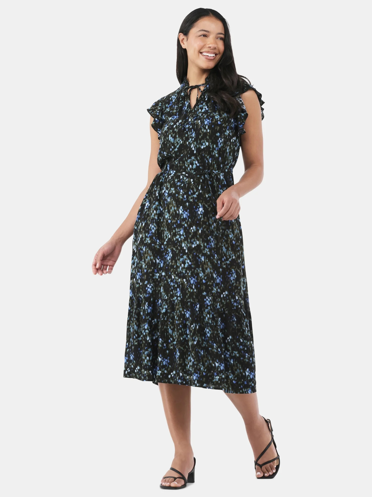 Time and Tru Women's Flutter Sleeve Midi Dress, Sizes XS-XXXL | Walmart (US)