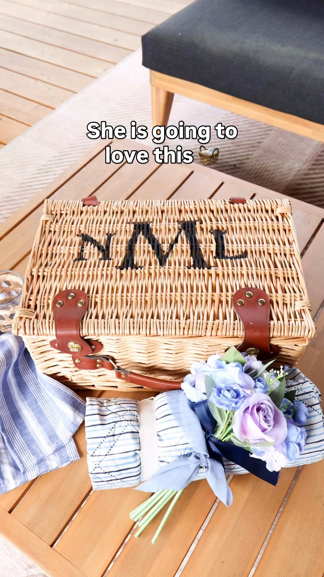 She is going to love this so much. 🧺
 
A plain picnic basket, a monogram stencil, and a little chalk paint — suddenly you have a personalized gift that looks like it came from a boutique.
 
Pro tip: tape underneath the letter cuts too, not just around the edges. Totally game-changing for clean results on rattan.
 
I filled it with bubbly, napkins, insulated glasses, and then tied on a picnic blanket and florals — everything from Michaels. Done and done.
If the mom in your life loves a picnic, this one's for her. 
 
#diymothersdaygift #giftideasformom

#LTKmomlife #LTKSeasonal #LTKHome