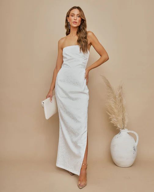 Galia Embossed Strapless Maxi Dress - White | VICI Collection