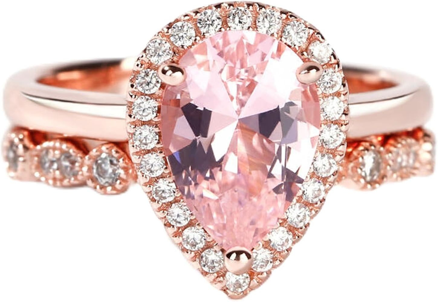 Jeulia 1.8ct Gemstone Wedding Ring Set for Women, Halo 2PCS Pear Cut Sterling Silver Rose Gold En... | Amazon (US)