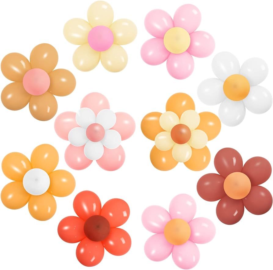 21 Set Colorful Daisy Flower Balloon DIY Kit, 126Pcs 10Inch Multicolor Latex Balloons, Groovy Hip... | Amazon (US)