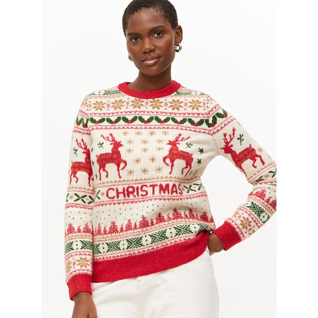 Buy Christmas Cream Vintage-Style Knitted Jumper  12 | Jumpers | Tu | Tu Clothing