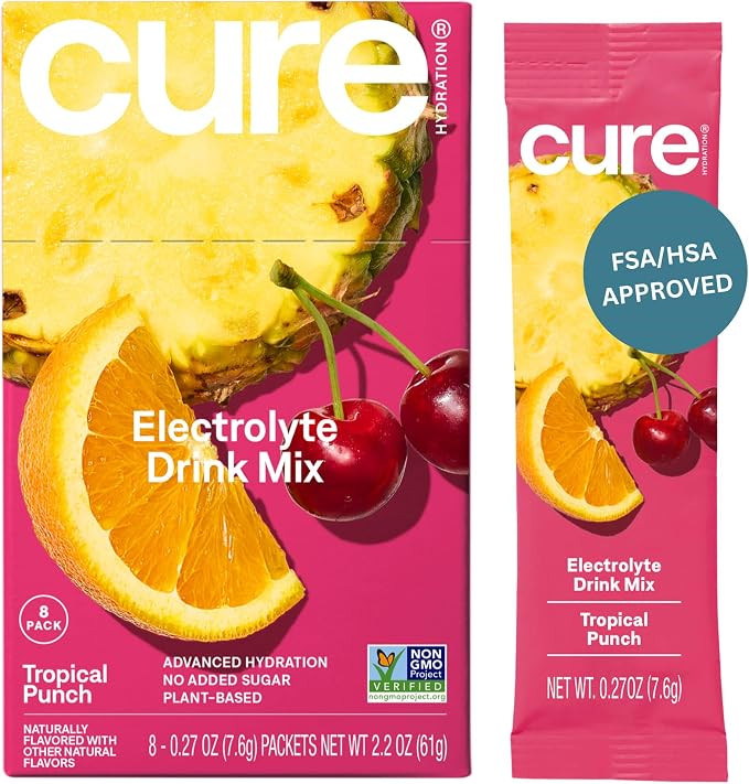 Cure Hydration - Electrolyte Drink Powder Tropical Punch 8 Packets | Plant-Based Dehydration Reli... | Amazon (US)