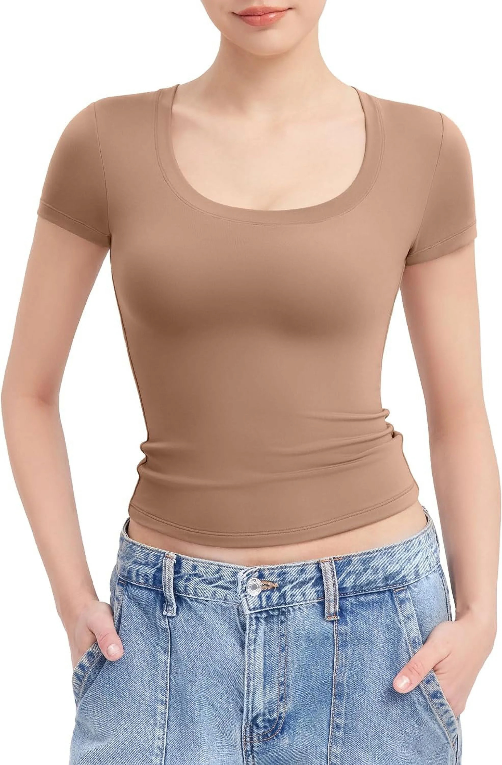 CHENHAINANPUMIEY Women's T Shirts Short Sleeve Scoop Neck Basic Going Out Tops Fashion Slim Fit T... | Walmart (US)