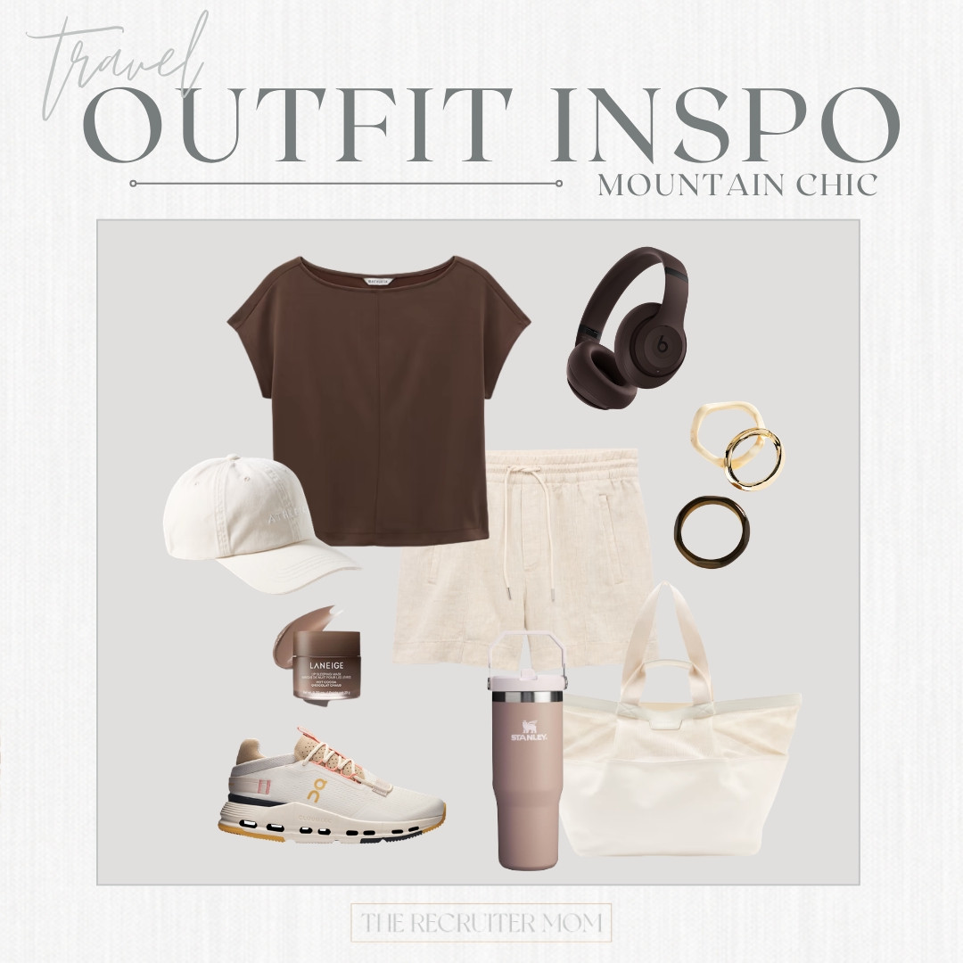 Travel-day uniform: SORTED 🤎 A soft brown tee + linen shorts is that easy throw-on-and-go combo for long mornings on the road. Add your Stanley, your headphones, and a roomy tote and you're ready for the drive up the mountain ⛰️

#LTKSeasonal #LTKHome #LTKTravel