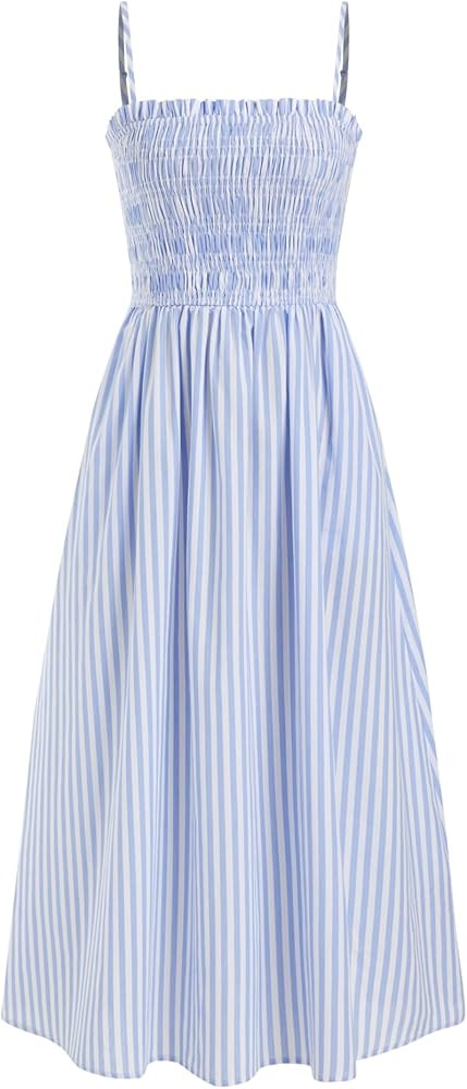 CIDER Womens Striped Dress Sundress Spaghetti Strap Casual Flowy A Line Midi Beach Vacation Dress... | Amazon (US)