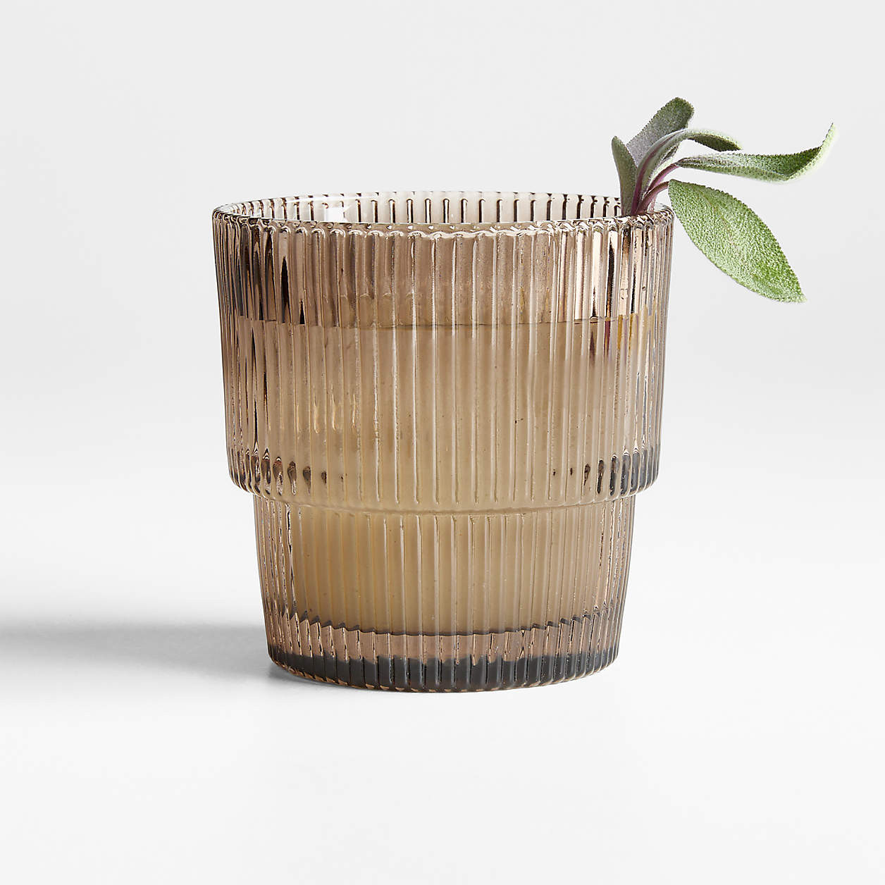 Atwell 11-oz. Taupe Stackable Ribbed Double Old-Fashioned Glass + Reviews | Crate & Barrel | Crate & Barrel