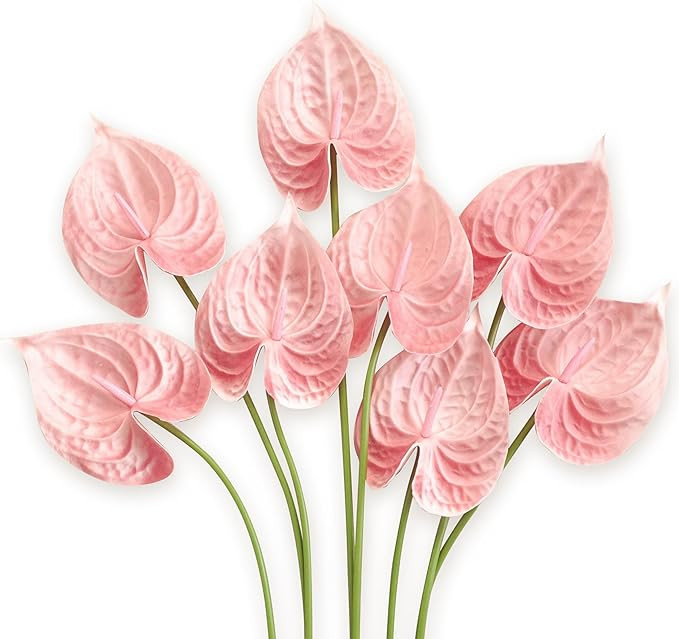 Real Touch Anthurium Artificial Flowers, 8pcs Shabby Blush Faux Tropical Flowers with Stems for B... | Amazon (US)