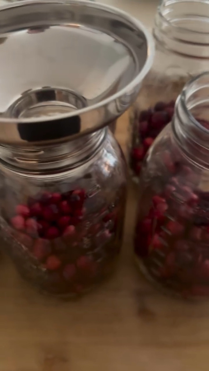 Making #homemadecranberryjuice for the first time ❤️ 

I used the “raw pack” method, which made it really easy. I may try it where you cook the juice on the stove at some point, but I really liked how fast and easy this was. Everyone I follow who makes homemade cranberry juice says there’s truly nothing like it, so I had to go get more cranberries from the store since it’ll be a while before they’re in season again….

Recipe: 
1.5 cups of cranberries
1/4-1/2 cup of sugar
splash of lemon juice
boiling water

Makes 7 quart size jars

Fill to 1in headspace and process in a water bath canner for 10-15 mins depending on elevation. Wait 3-4 weeks for the juice to be fully concentrated and ready to drink! Mix with cold water, or strain and drink as is :) 

#cookingfromscratch #preserving #recipe #preservingtheharvest

#LTKHoliday #LTKdayinmylife #LTKHome
