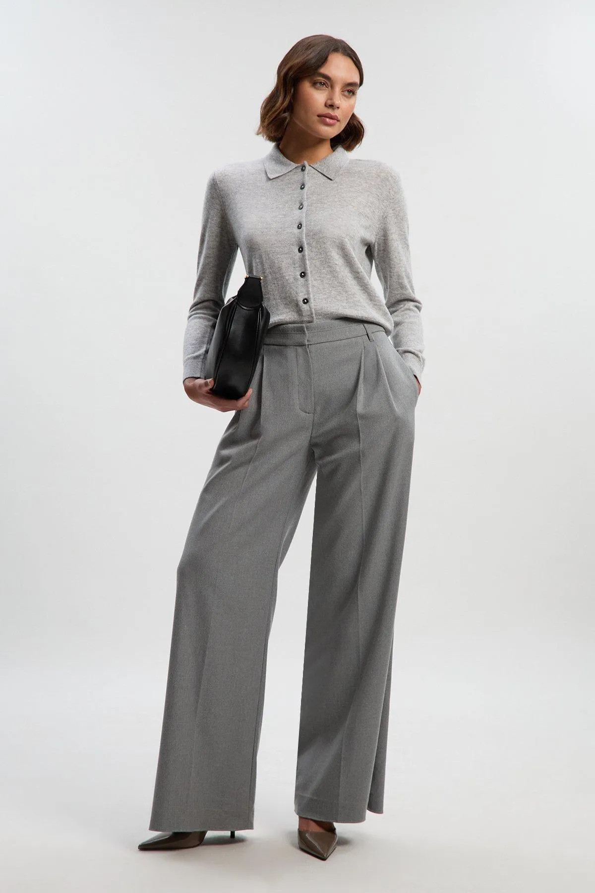 Tailored Marl Wide Leg Trouser | Karen Millen UK + IE + DE + NL