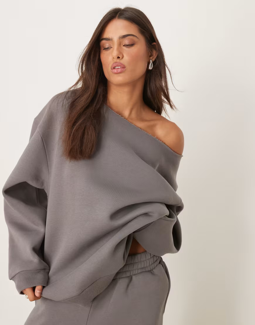 ASOS DESIGN off shoulder sweat in gray - part of a set | ASOS (Global)