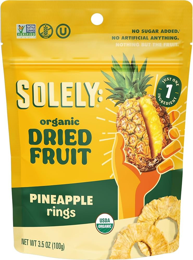 SOLELY Organic Dried Pineapple Rings, 3.5 oz, 6 Pack – Real Fresh Fruit, Portable On-the-Go Sna... | Amazon (US)