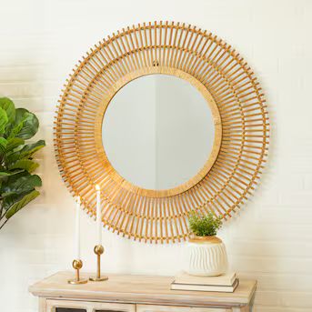 Grayson Lane 37-in W x 37-in H Round Brown Handmade Wrapped Framed Wall Mirror | Lowe's