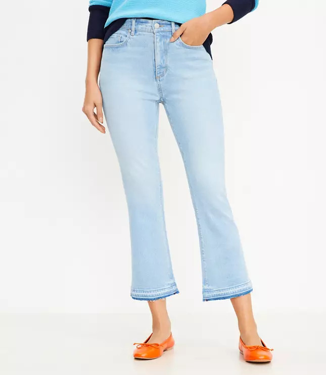 Let Down Hem High Rise Kick Crop Jeans in Vivid Light Indigo Wash | LOFT