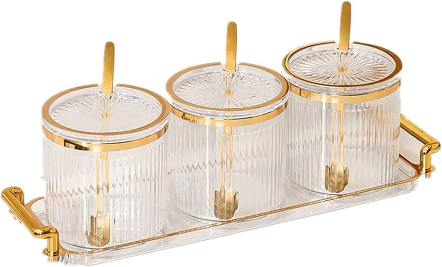Acrylic Condiment Spice Jars,Condiment Spice Box With Lids and Spoons and Tray,Clear Plastic Cond... | Amazon (US)