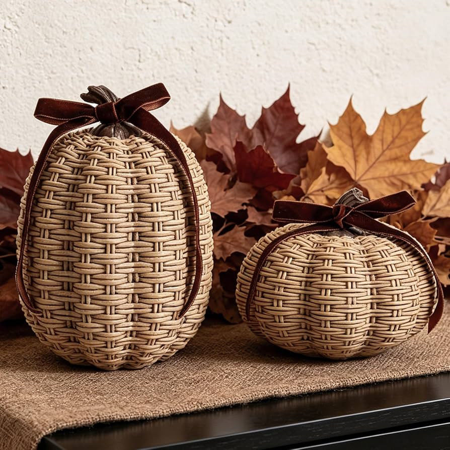 DN DECONATION Fall Pumpkin Decor, Fake Rattan Pumpkin Decorations for Home | Amazon (US)