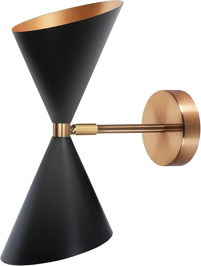 Pomitos Black and Brass Wall Sconce, 2 Light Mid Century Matte Black Vanity Light Minimalist Wall... | Amazon (US)