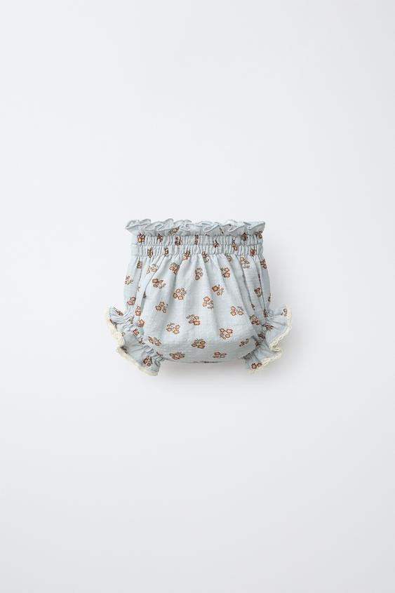 Zara - Floral Print Lace-Trim Briefs - Light Blue - 0-3 Months (60 Cm) - Kids | Zara UK