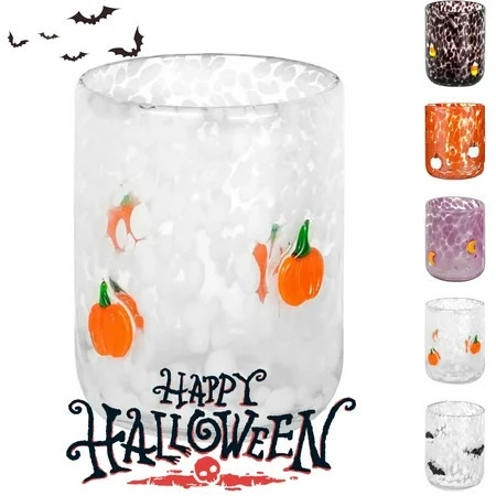 Halloween Icon Juice Glass Cups, Hand Blown 16 Oz Halloween Glass Cups with Charming Spooky Pumpkin Patterns and Clear Dots - Great for Halloween Party Gift Giving, Pumpkin | Walmart (US)
