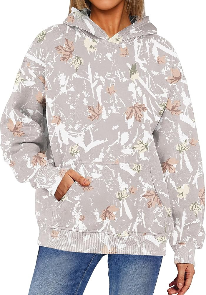 ANRABESS Women Camo Hoodies Long Sleeve Maple Leaf Print Fleece Oversized Casual Pullover Sweatsh... | Amazon (US)