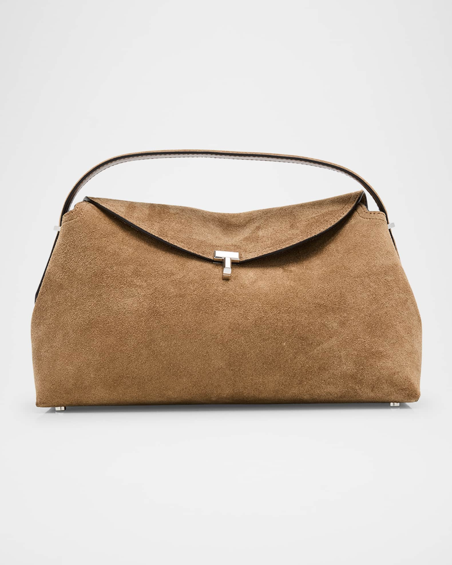 T Lock Suede Top-Handle Bag | Neiman Marcus