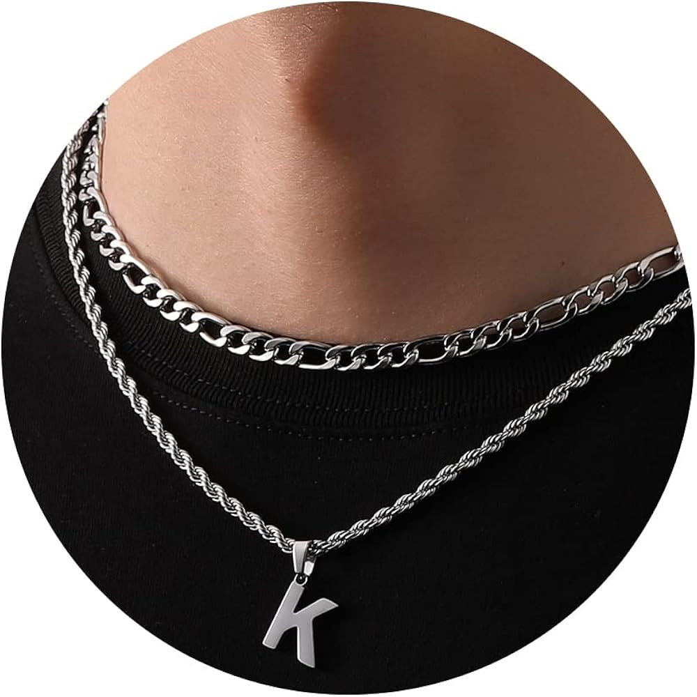 WEDDINEN Layered Initial Letter Pendant Necklace for Men Figaro Twist Rope Chain Necklace Jewelry... | Amazon (US)