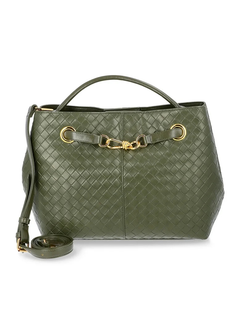 Time and Tru Women's Hazel Satchel Bag Handbag, Dark Olive | Walmart (US)