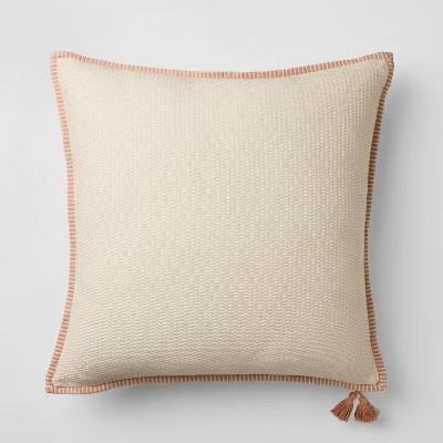 Oversized Square Cotton Linen Texture with Tassel Orange/Cream - Threshold™ designed with Studi... | Target