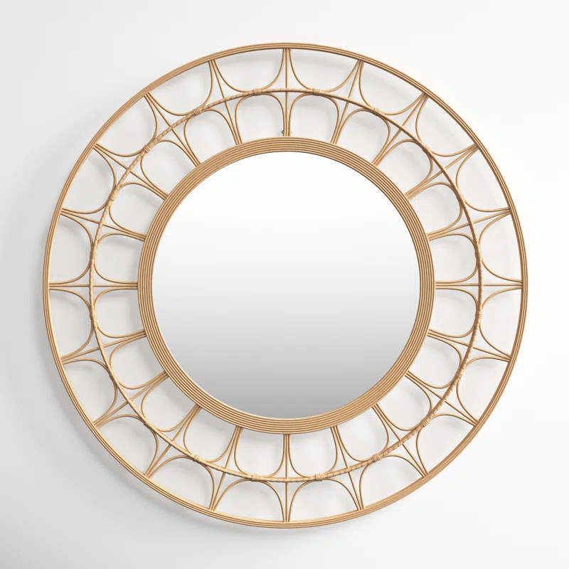 Bamboo Wood Handmade Woven Geometric Room Wall Mirror with Arch Design | Joss & Main