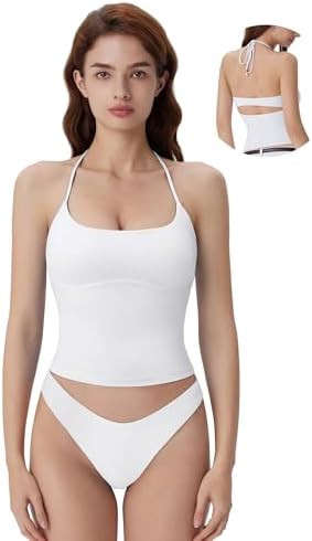 SUUKSESS Halter Tops for Women Tank Tops with Built in Bras Double Lined Open Back Y2K Going Out ... | Amazon (US)