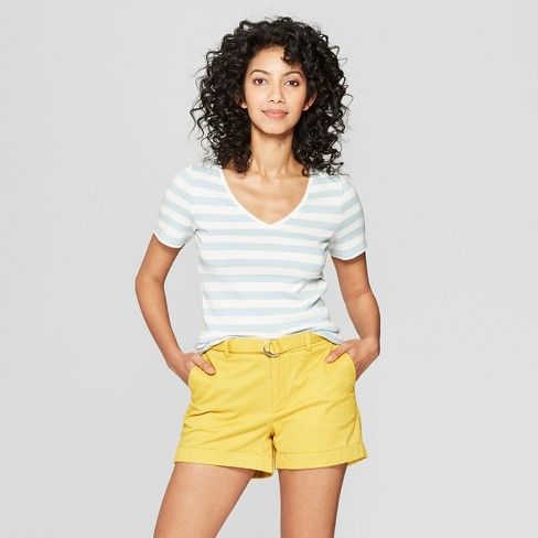 Women's Striped Short Sleeve V-Neck T-Shirt - A New Day™ | Target