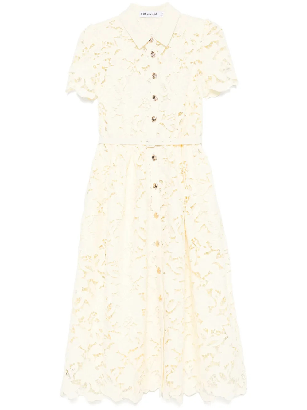 Self-Portrait lace collared midi dress - Yellow | Farfetch Global