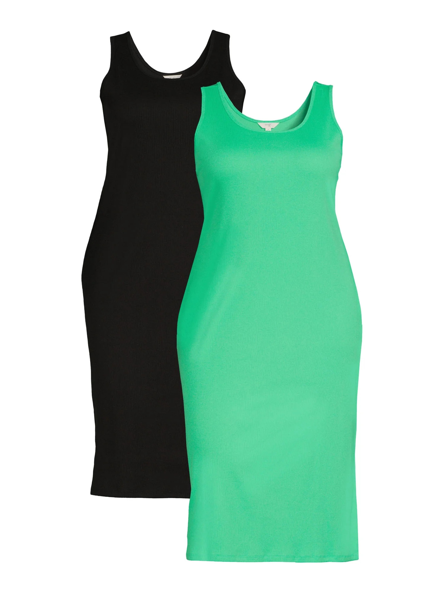Terra & Sky Women’s Plus Size Knit Ribbed Tank Dress, 2 Pack | Walmart (US)