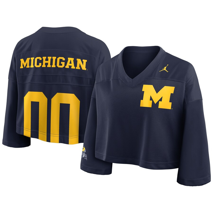 Michigan Wolverines Jordan Brand Women's Cropped Mesh Dri-FIT Fashion Jersey - Navy | Fanatics
