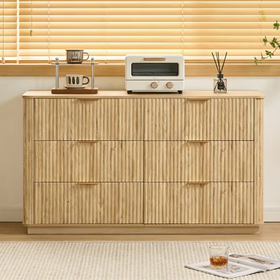 LOVSON 55''wide modern wavy-curved storage cabinet,6-Drawer dressing table,doubles as a TV stand, storage unit for bedroom/living room,oak | Target