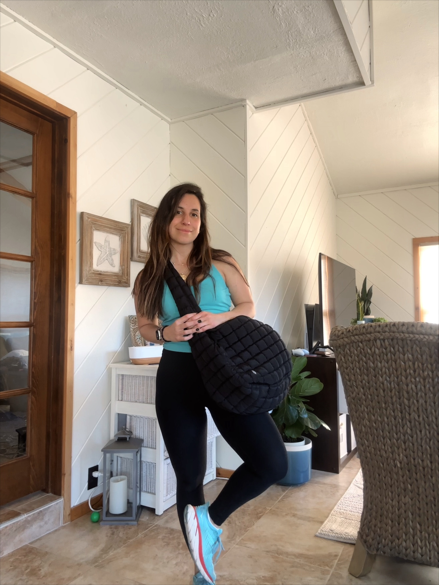 Workout fit! Love my new Free People bag for taking my boxing gloves and stuff to workout. This workout top is super pretty but has no padding. These beyond yoga leggings and my absolute favorite. They are extremely flattering and buttery soft. 

#LTKActive #LTKfitness