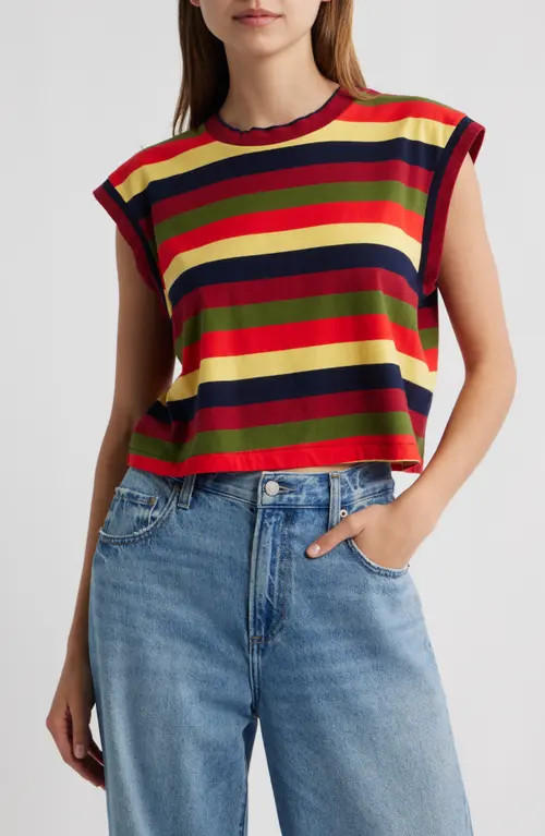 THE GREAT. The Square Stripe Crop Top in Playa Stripe at Nordstrom, Size 2 | Nordstrom