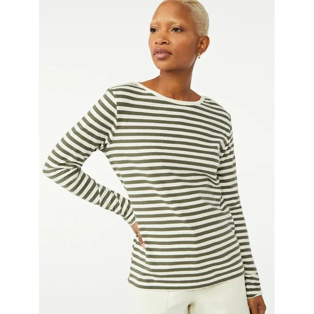 Free Assembly Women's Breton Stripe T-Shirt with Drop Shoulder Long Sleeves | Walmart (US)