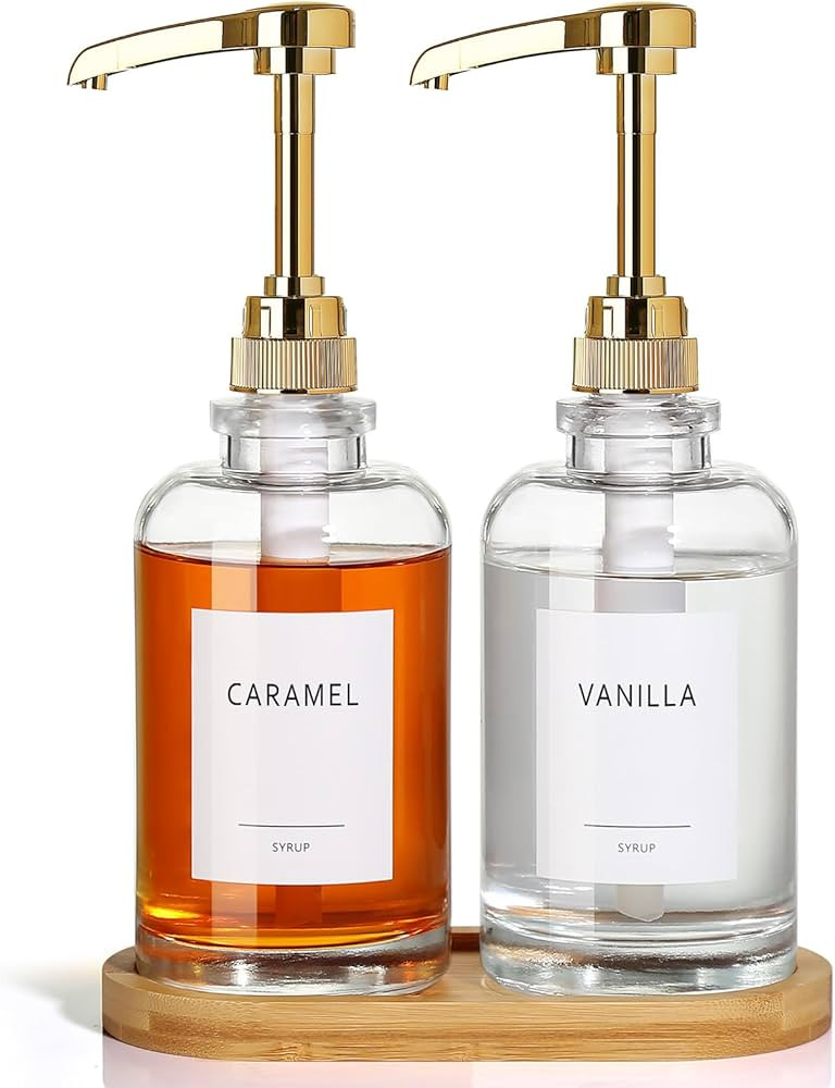 Coffee Syrup Dispenser, Glass Syrup Pump Dispenser for Coffee Bar Accessories, Maple Syrup Bottle... | Amazon (US)