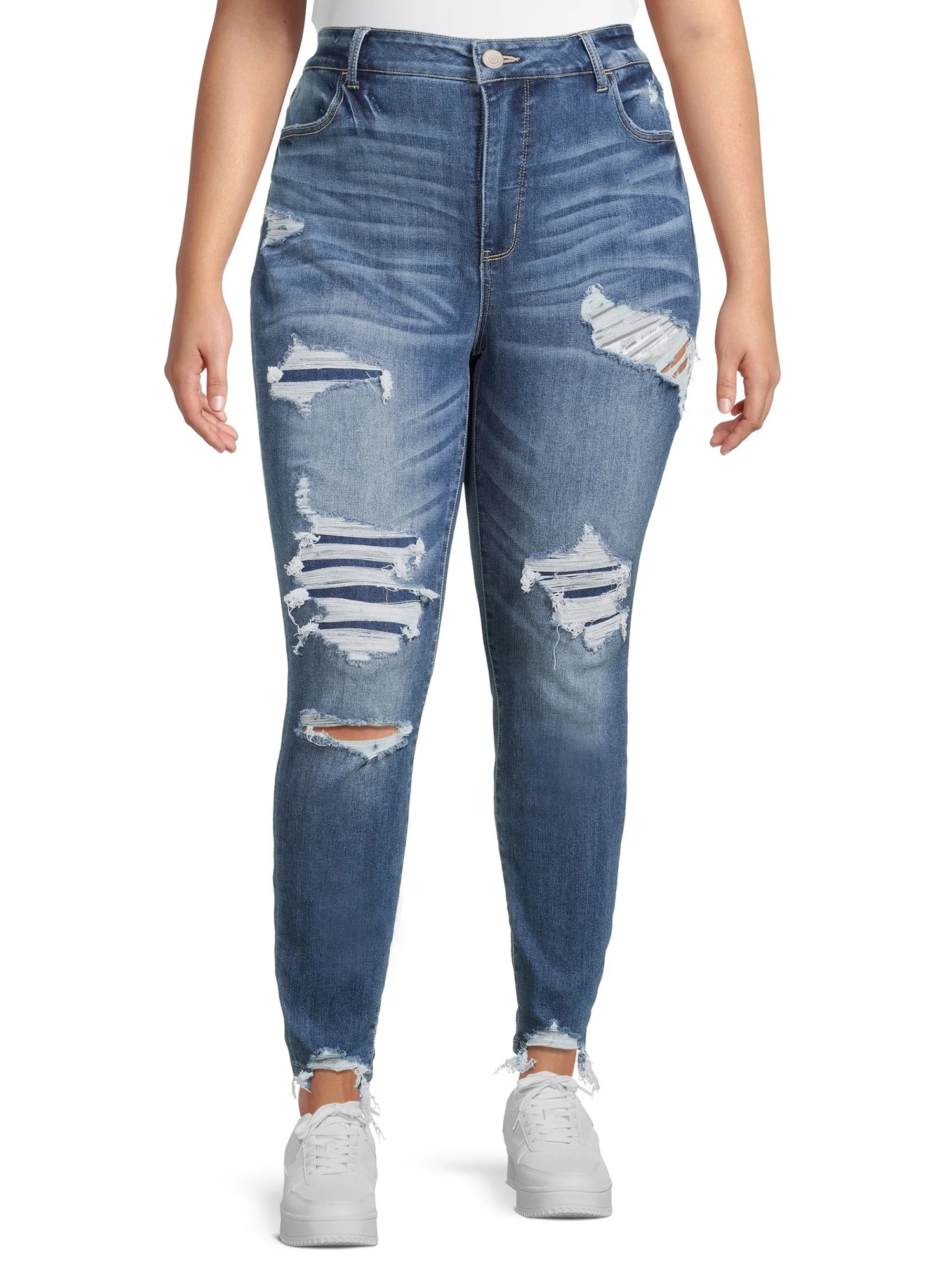 Terra & Sky Women's Plus Size High Rise Destructed Jeggings | Walmart (US)