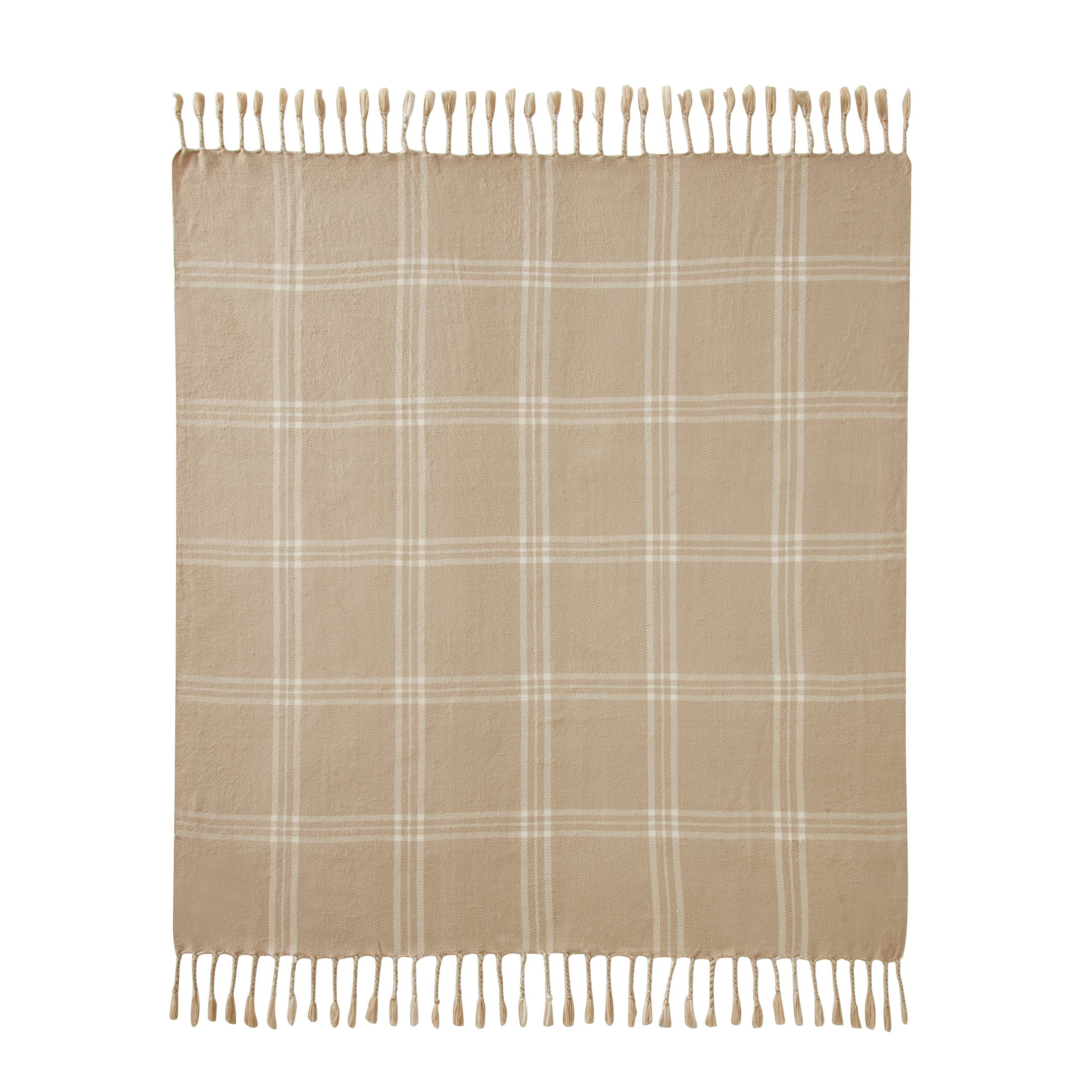 My Texas House Tatum Plaid Cotton/Acrylic Throw, 50" x 60", Ivory/Tan | Walmart (US)