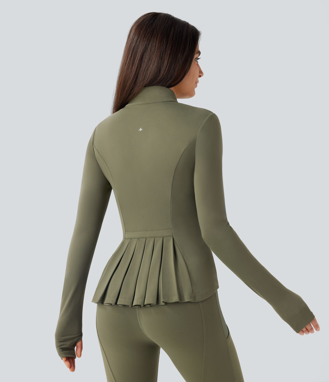 SoftlyZero\u2122 Stand Collar Thumb Hole Pockets Pleated Zipper Slim Jacket | HALARA