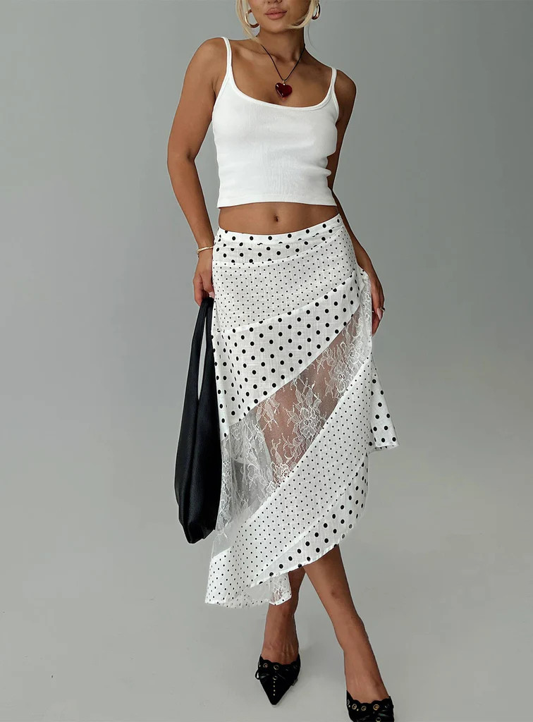 Rennar Maxi Skirt White / Polka Dot | Princess Polly US